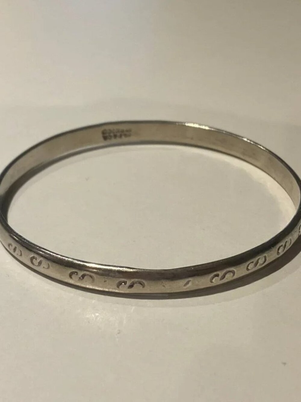 Vintage Bracelet Alpaca Mexico Silver-tone Engraved Signed Bangle